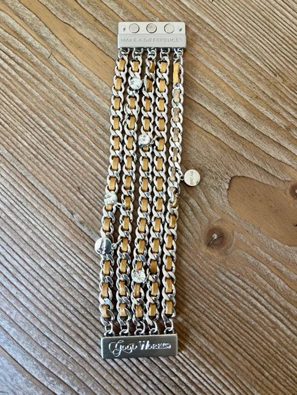 Good Works Make A Difference Inspirational Magnetic Wrap Bracelet - Silver & Tan